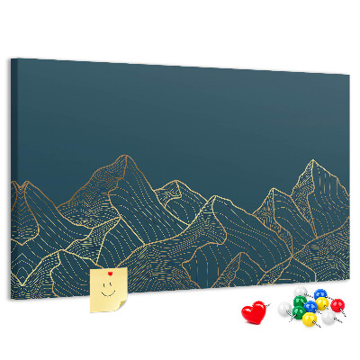Tablero de corcho decorado Contornos dorados de montañas sobre un fondo oscuro