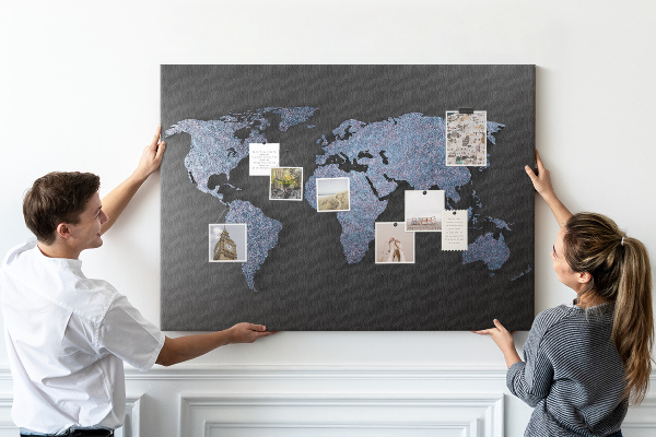 Tablero de anuncios mapa del mundo en tonos azules
