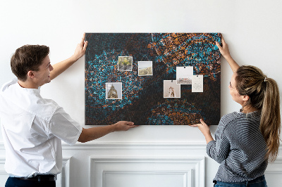 Tablero de anuncios Mandalas complejos en tonos azules y marrones.