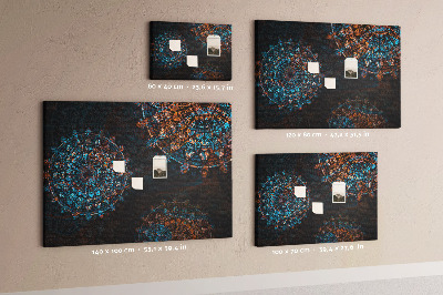 Tablero de anuncios Mandalas complejos en tonos azules y marrones.