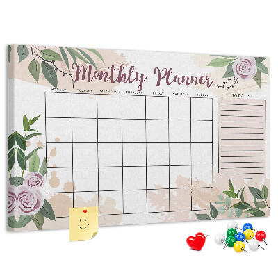 Tablero de anuncios Calendario mensual con detalles florales