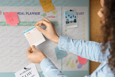 Planificador de comidas semanal con tablero de corcho decorativo