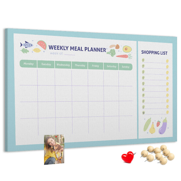 Planificador de comidas semanal con tablero de corcho decorativo