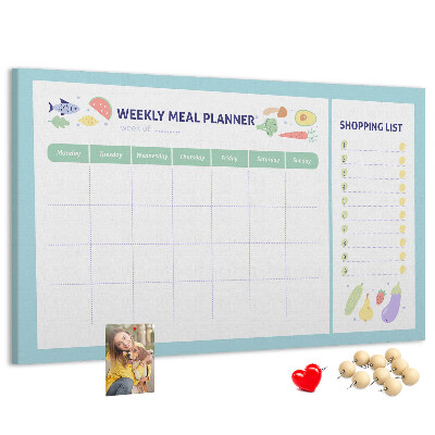 Planificador de comidas semanal con tablero de corcho decorativo