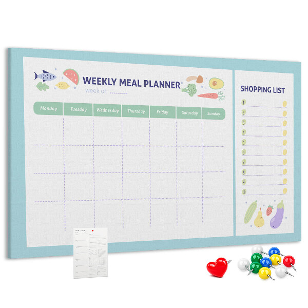 Planificador de comidas semanal con tablero de corcho decorativo