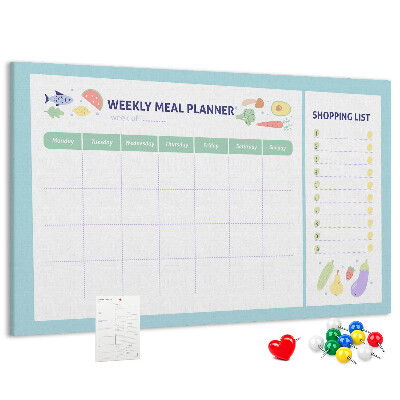 Planificador de comidas semanal con tablero de corcho decorativo