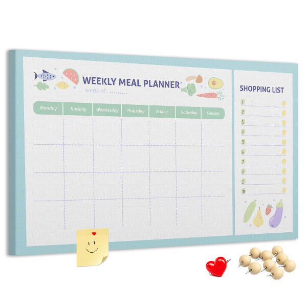 Planificador de comidas semanal con tablero de corcho decorativo