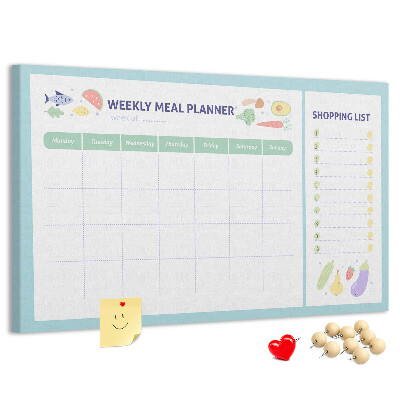 Planificador de comidas semanal con tablero de corcho decorativo