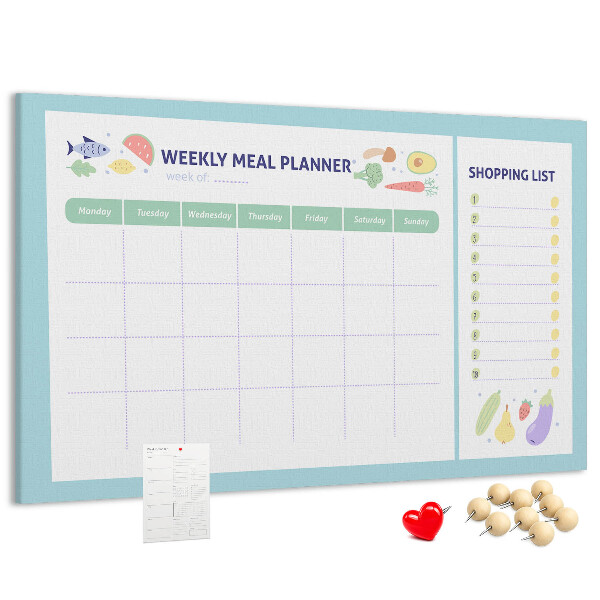 Planificador de comidas semanal con tablero de corcho decorativo