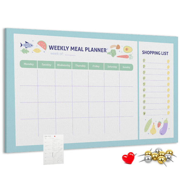 Planificador de comidas semanal con tablero de corcho decorativo