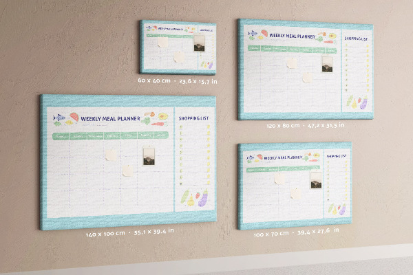 Planificador de comidas semanal con tablero de corcho decorativo