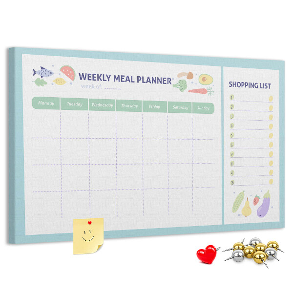 Planificador de comidas semanal con tablero de corcho decorativo
