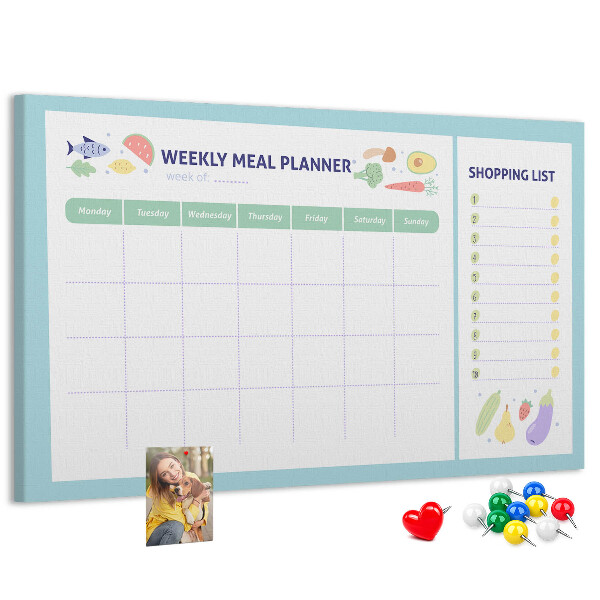 Planificador de comidas semanal con tablero de corcho decorativo