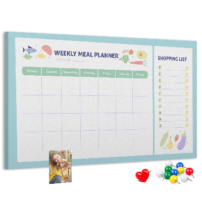 Planificador de comidas semanal con tablero de corcho decorativo