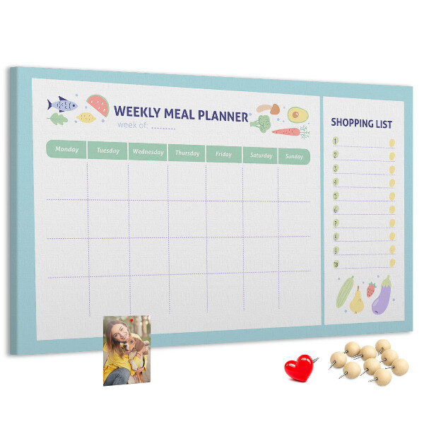 Planificador de comidas semanal con tablero de corcho decorativo
