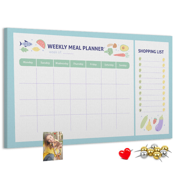 Planificador de comidas semanal con tablero de corcho decorativo