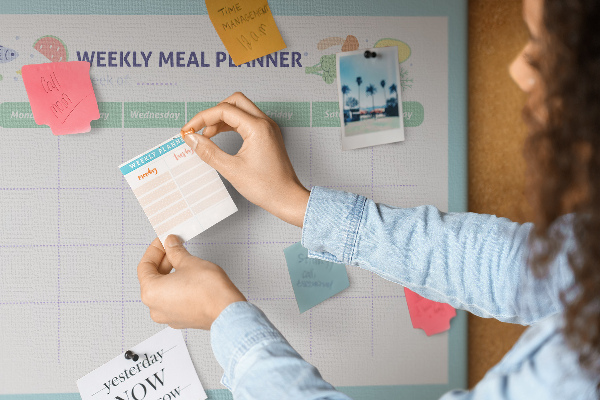 Pizarra de corcho planificador semanal de comidas