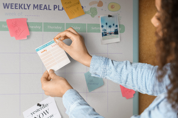 Pizarra de corcho planificador semanal de comidas