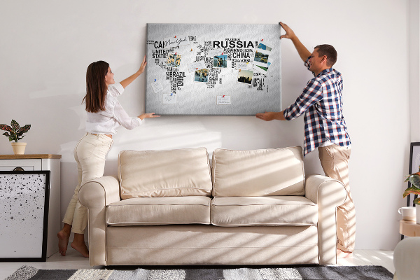 Tablero de anuncios mapa del mundo con nombres de países