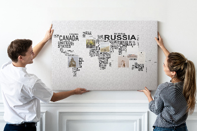 Tablero de anuncios mapa del mundo con nombres de países