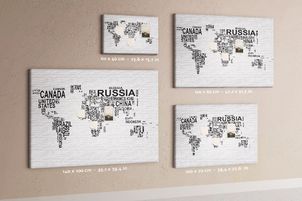 Tablero de anuncios mapa del mundo con nombres de países