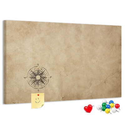 Tablero de corcho decorativo mapa antiguo con una brújula de fondo