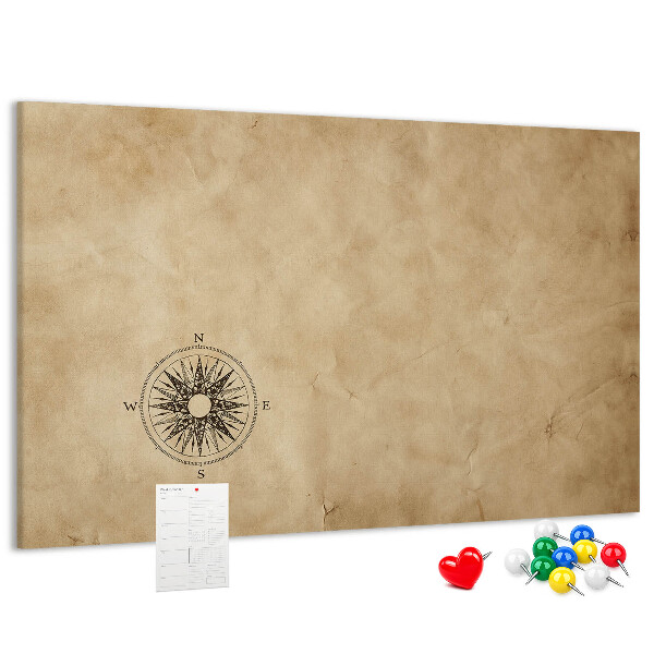 Tablero de corcho decorativo mapa antiguo con una brújula de fondo