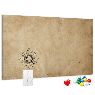 Tablero de corcho decorativo mapa antiguo con una brújula de fondo