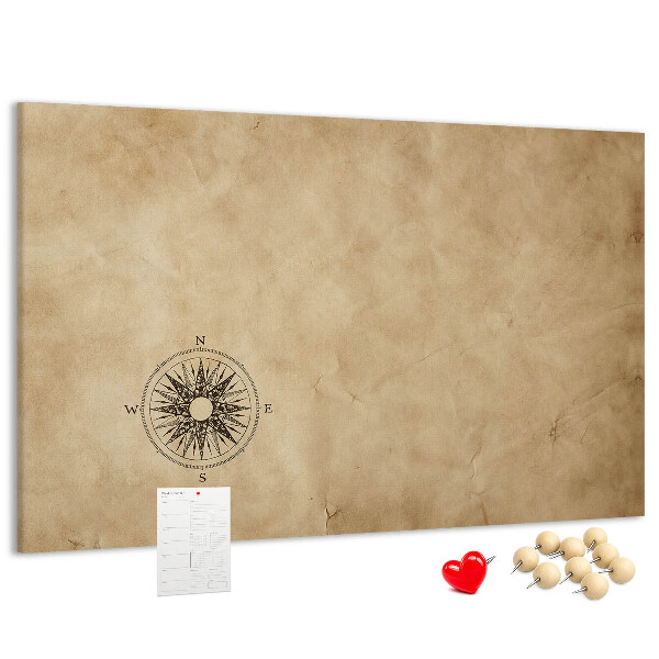 Tablero de corcho decorativo mapa antiguo con una brújula de fondo