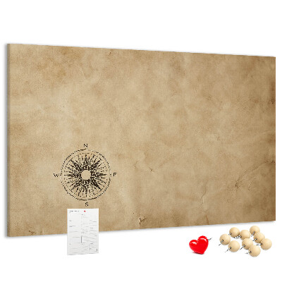 Tablero de corcho decorativo mapa antiguo con una brújula de fondo