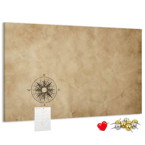 Tablero de corcho decorativo mapa antiguo con una brújula de fondo
