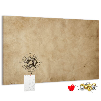 Tablero de corcho decorativo mapa antiguo con una brújula de fondo