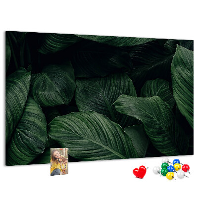Tablero de anuncios con diseño de hojas verdes en un denso entramado