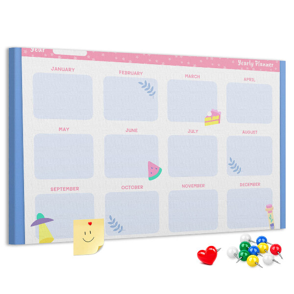 Tablero de corcho decorativo agenda anual con estampado de frutas