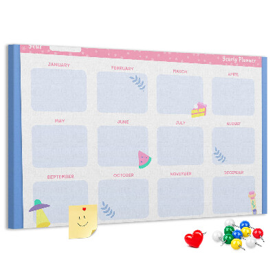 Tablero de corcho decorativo agenda anual con estampado de frutas