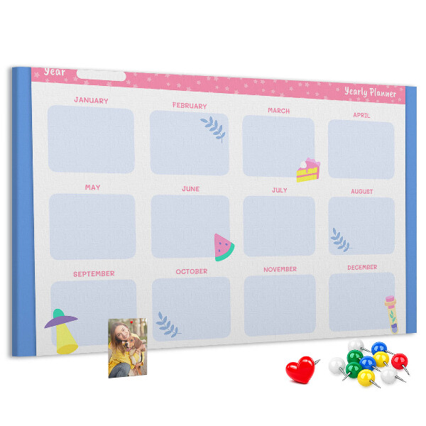 Tablero de corcho decorativo agenda anual con estampado de frutas