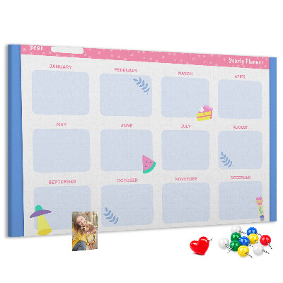 Tablero de corcho decorativo agenda anual con estampado de frutas