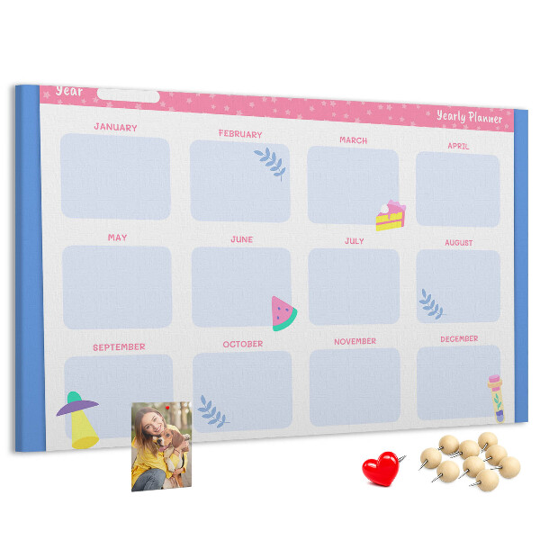 Tablero de corcho decorativo agenda anual con estampado de frutas