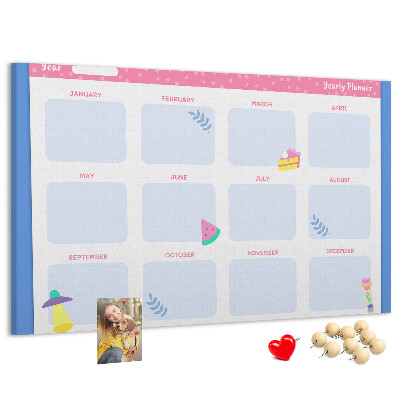 Tablero de corcho decorativo agenda anual con estampado de frutas
