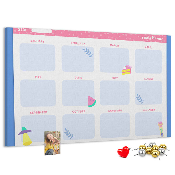 Tablero de corcho decorativo agenda anual con estampado de frutas