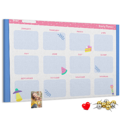 Tablero de corcho decorativo agenda anual con estampado de frutas