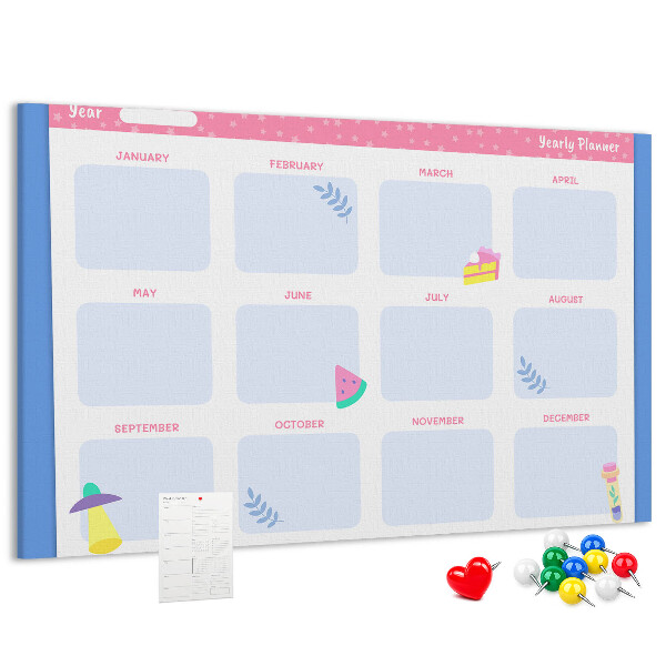 Tablero de corcho decorativo agenda anual con estampado de frutas