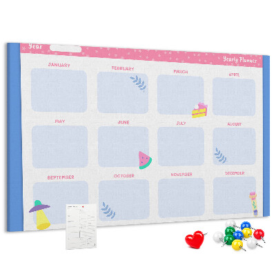 Tablero de corcho decorativo agenda anual con estampado de frutas