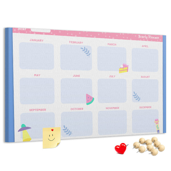 Tablero de corcho decorativo agenda anual con estampado de frutas