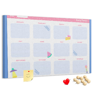 Tablero de corcho decorativo agenda anual con estampado de frutas