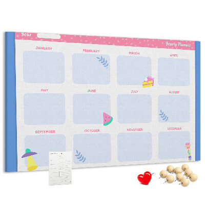 Tablero de corcho decorativo agenda anual con estampado de frutas