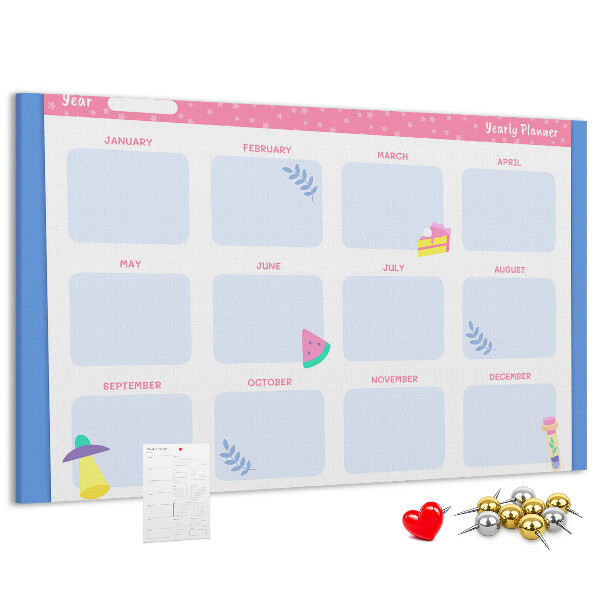 Tablero de corcho decorativo agenda anual con estampado de frutas