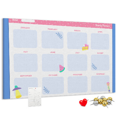 Tablero de corcho decorativo agenda anual con estampado de frutas