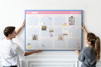 Tablero de corcho decorativo agenda anual con estampado de frutas