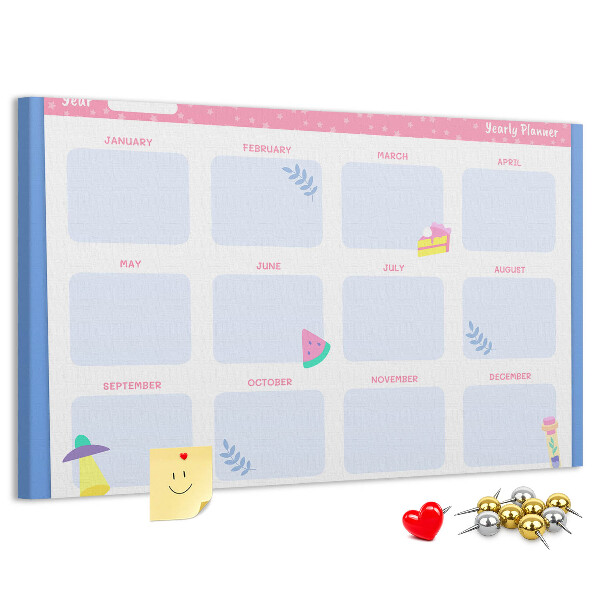 Tablero de corcho decorativo agenda anual con estampado de frutas